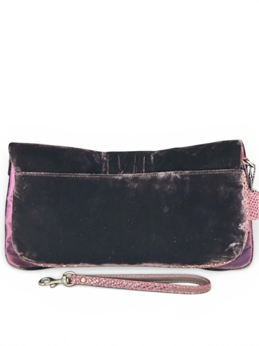 COACH Occasion Velvet w/Embossed Leather Trim Wristlet/Clutch in Plum - Picture 7 of 10